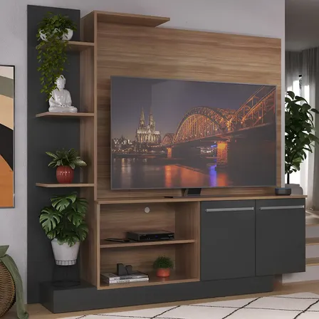 Estante Home Com Painel Tv Até 55 Sala Com Nichos 2 Portas Denver Multimóveis Duna/preto