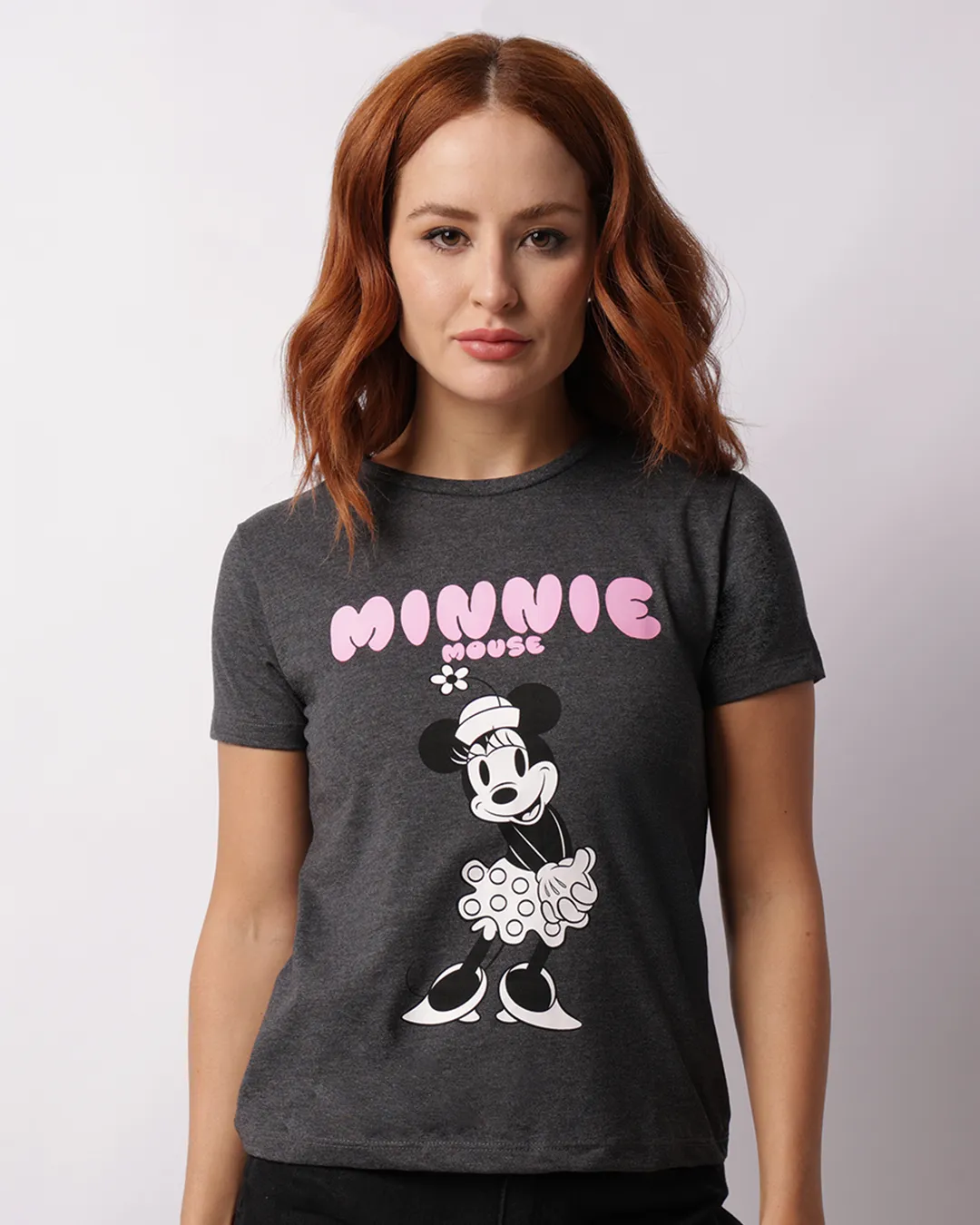 Camiseta Feminina Disney Minnie Manga Curta Cinza