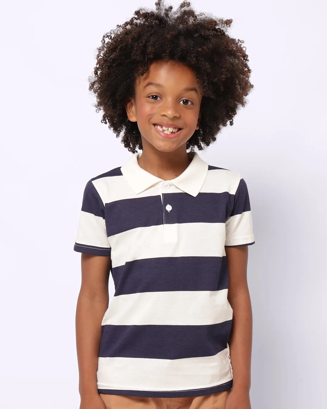 Camisa Polo Infantil Algodão Listrada Manga Curta Marinho