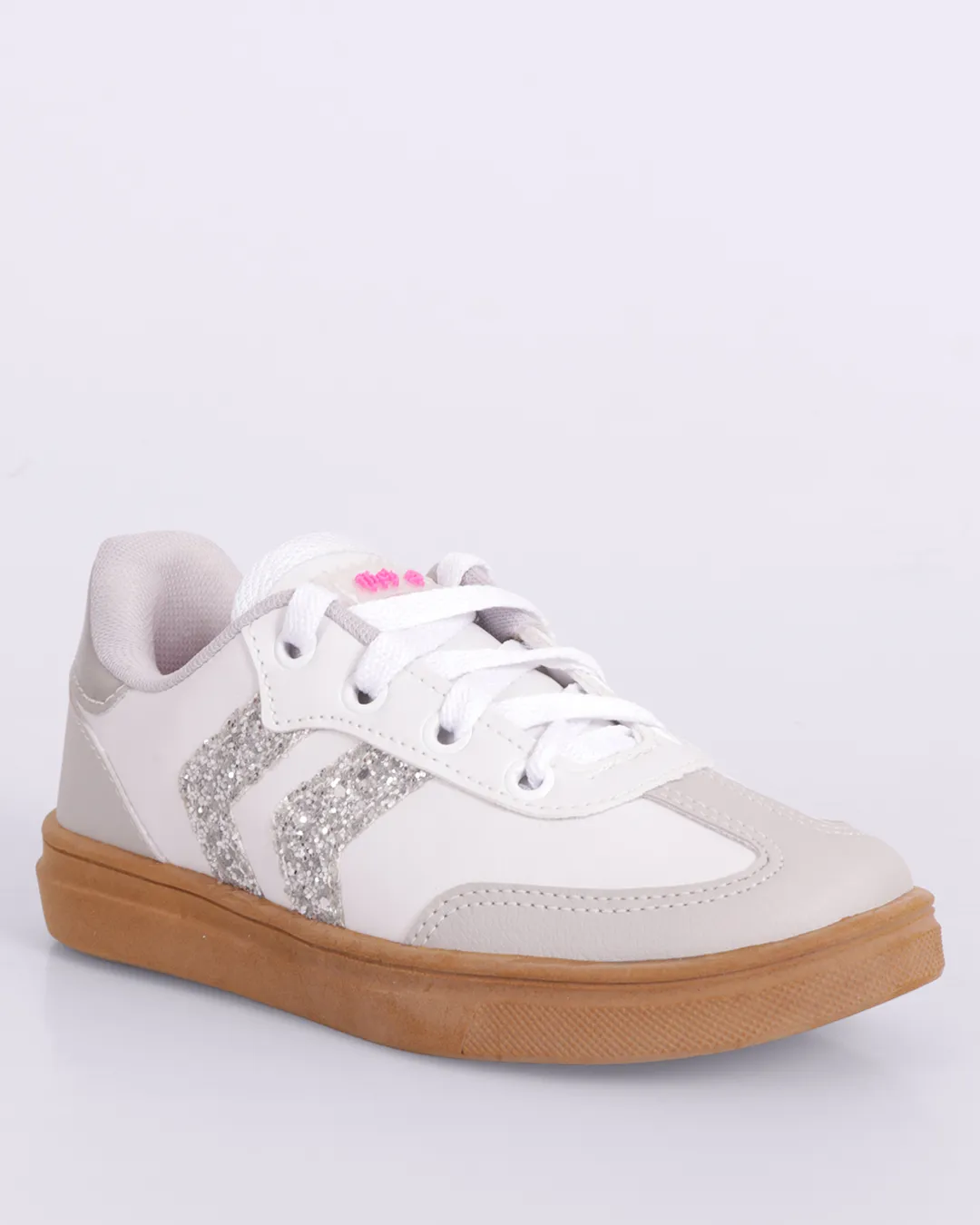 Tênis Infantil Flick Casual com Paetê Listras Recortes Branco