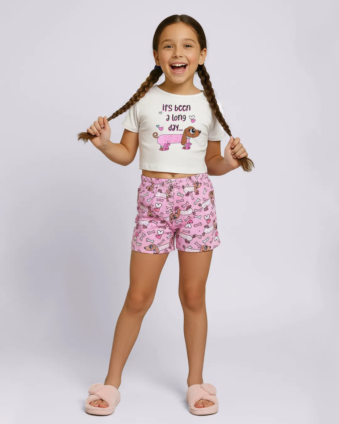 Pijama Infantil Curto Estampa Cachorrinha Branco