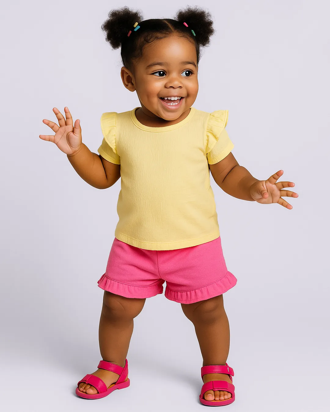 Blusa Bebê Texturizada com Frufru Manga Curta Amarela
