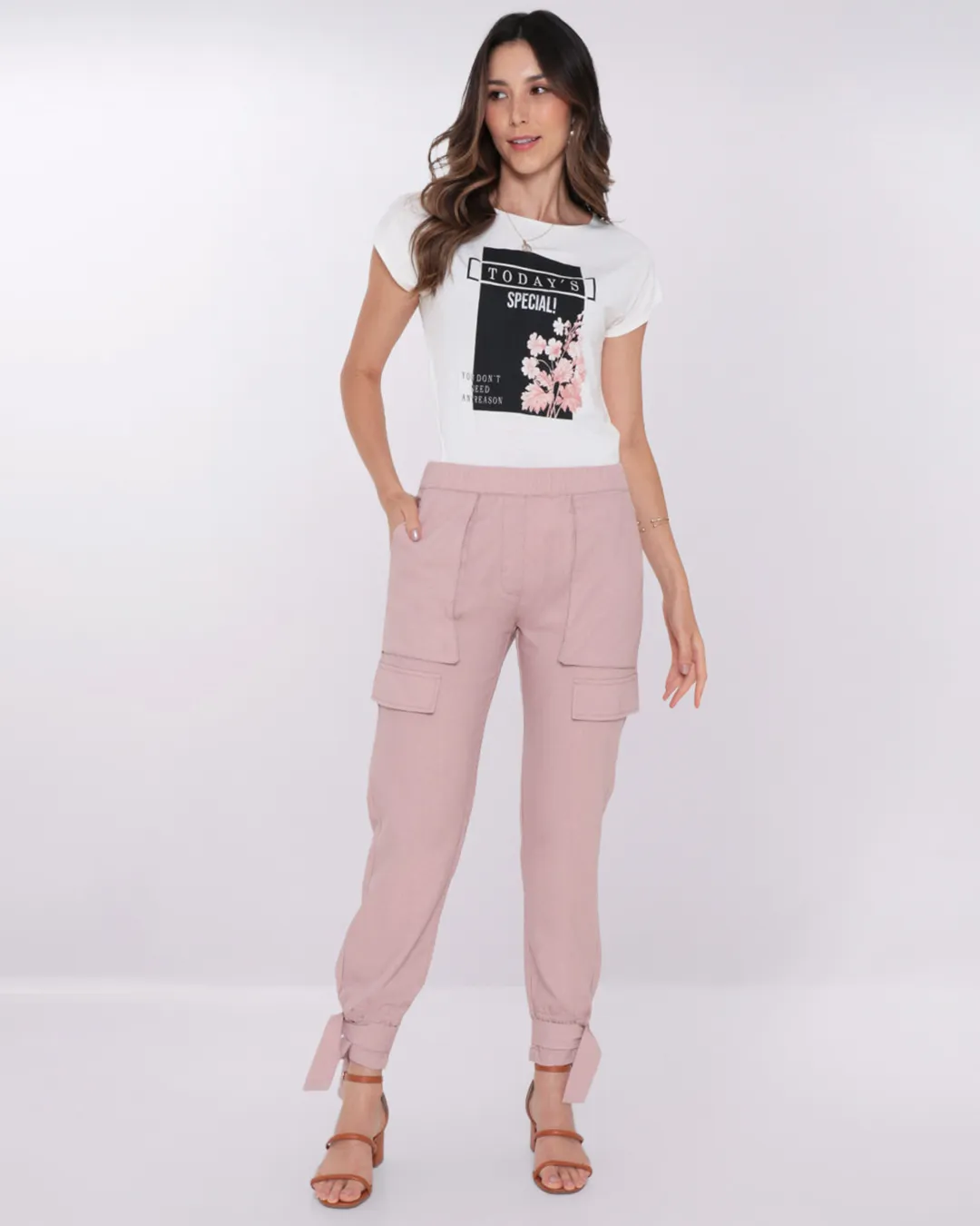 Calça Feminina Jogger Linho Rosa