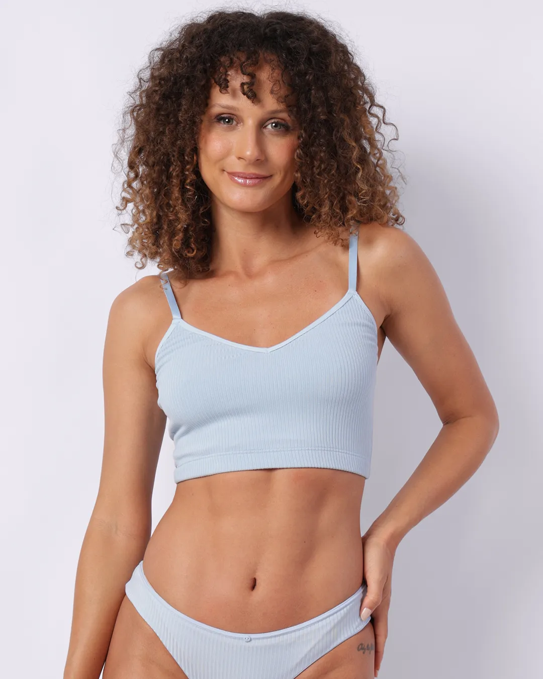 Sutiã Feminino Top Canelado sem Bojo Azul