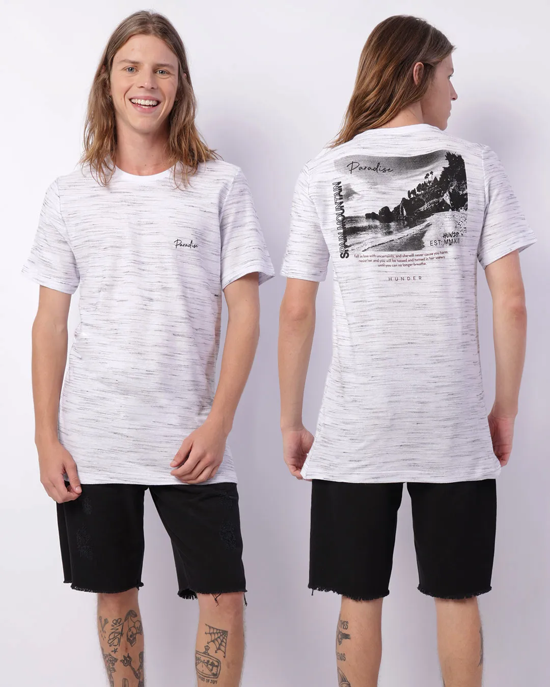 Camiseta Masculina Texturizada Mesclada Manga Curta Branca