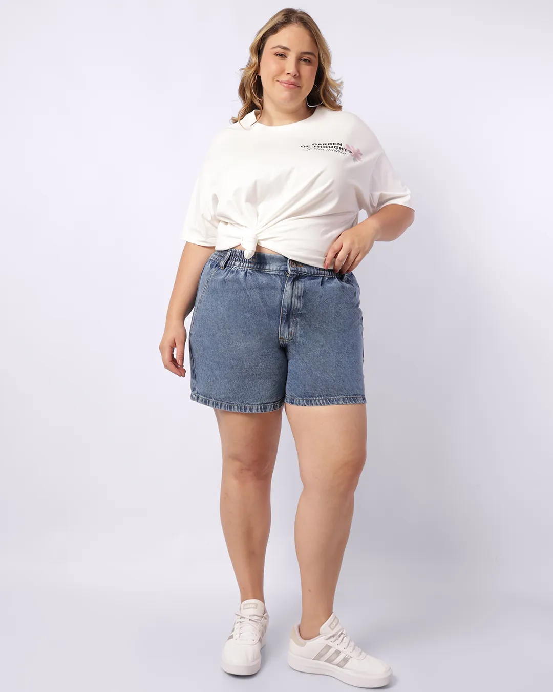 Short Jeans Plus Size Feminino Curto com Bolsos Azul