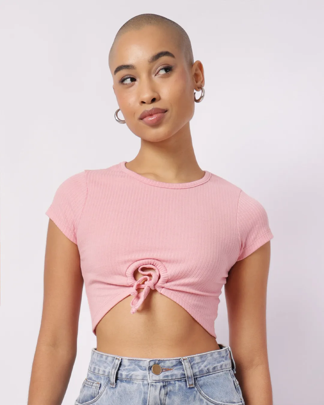 Blusa Feminina Cropped Canelada com Colissê Rosa