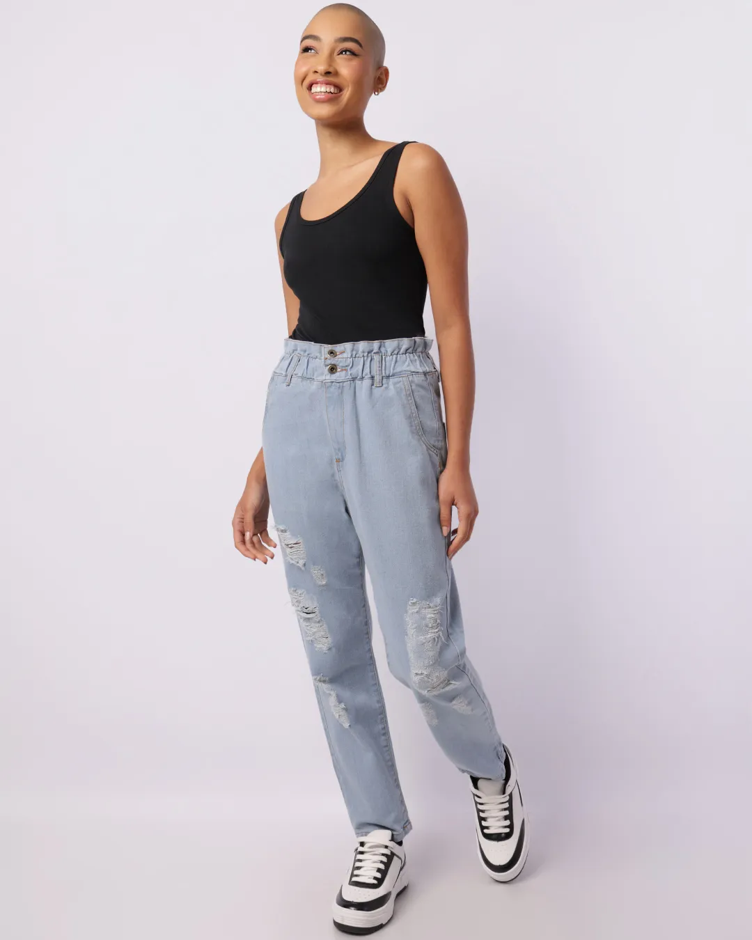 Calça Jeans Feminina Clochard Destroyed Azul Claro