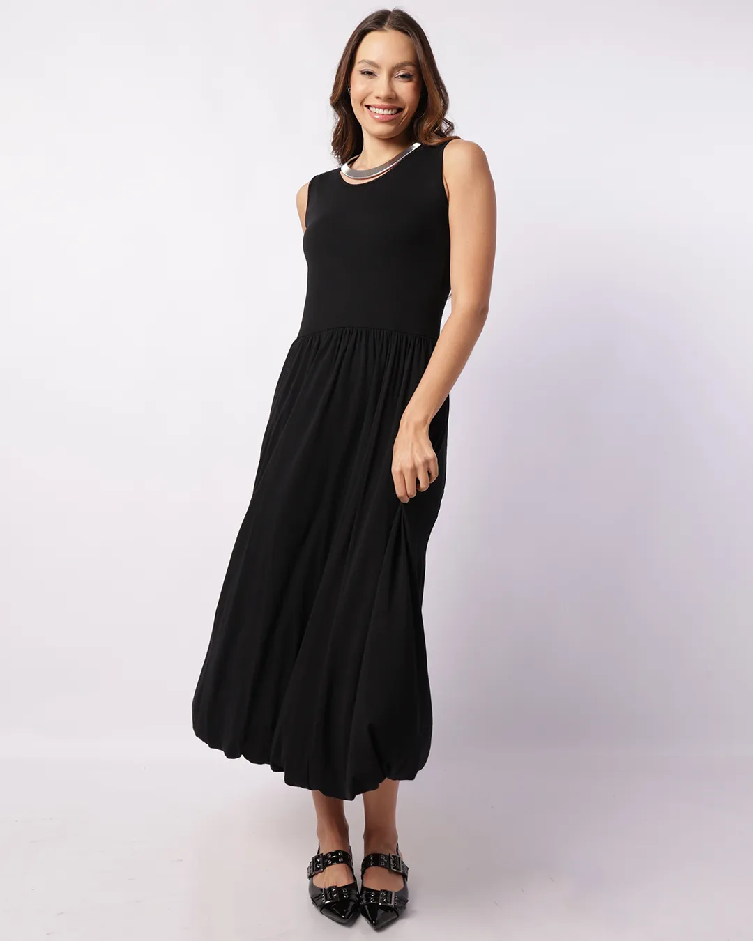 Vestido Feminino Midi Balonê Preto