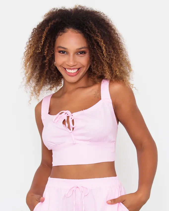 Regata Feminina Berry & Co. Cropped Linho Rosa