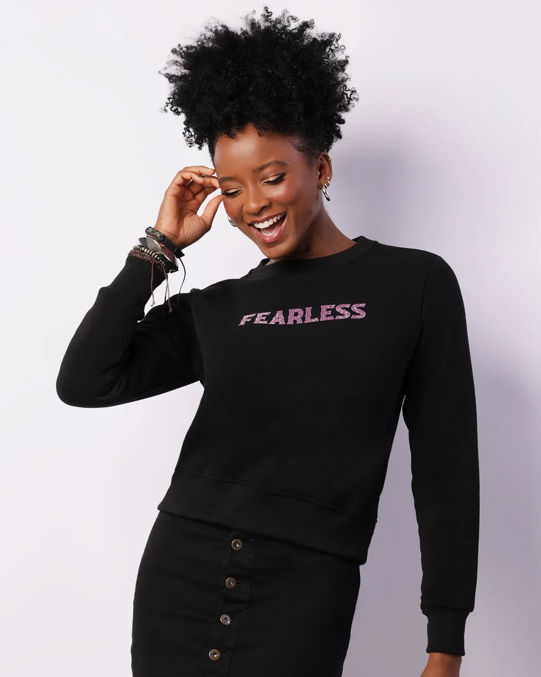 Blusão Moletom Feminino Estampado Com Strass Preto