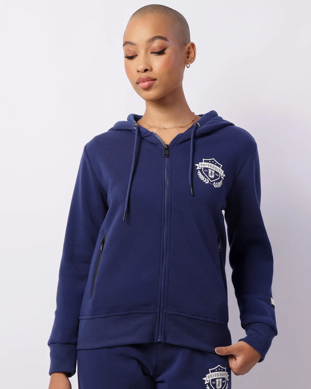 Jaqueta Moletom Feminina Com Capuz Azul