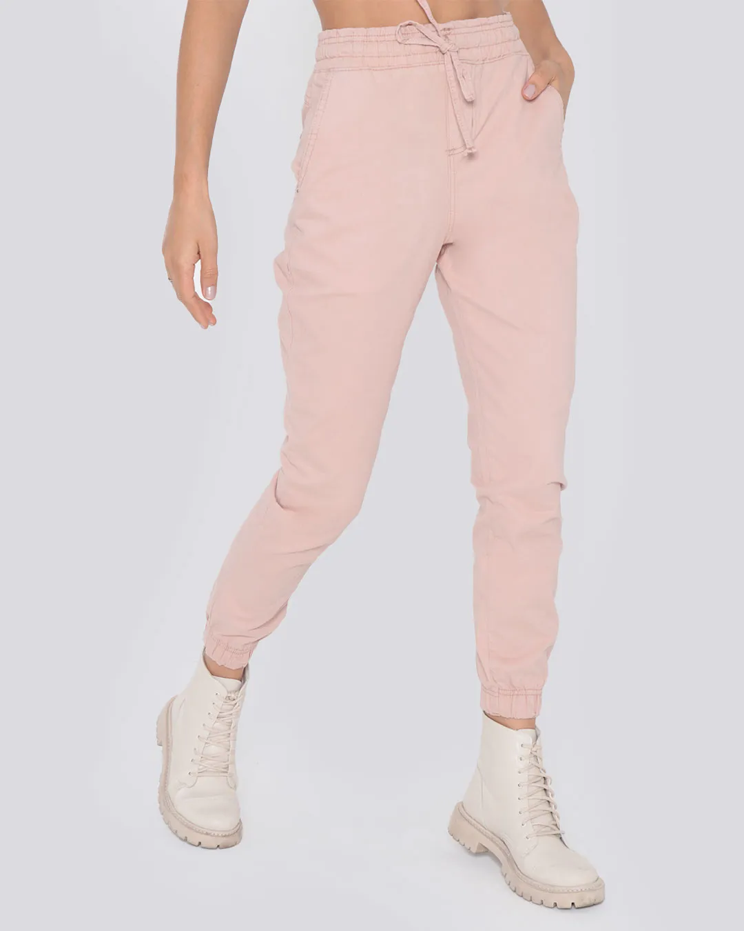 Calça Sarja Feminina Jogger Básica Rosa Claro