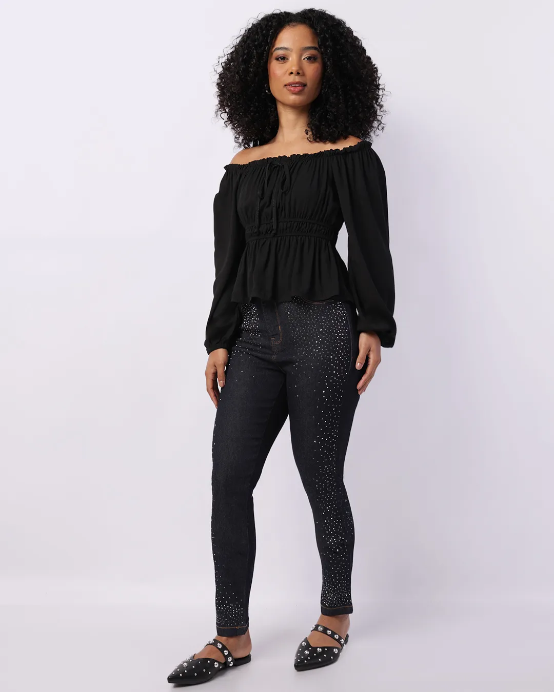 Calça Jeans Feminina Vizzy Cigarrete com Strass Azul