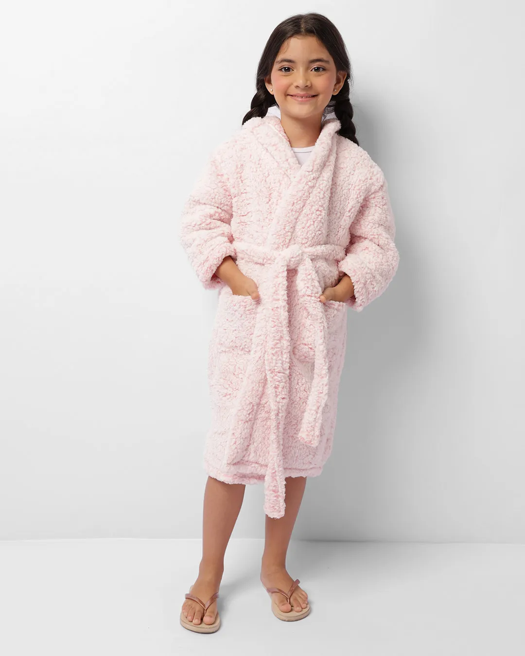 Roupão Infantil Sherpa Longo Com Bolsos Rosa