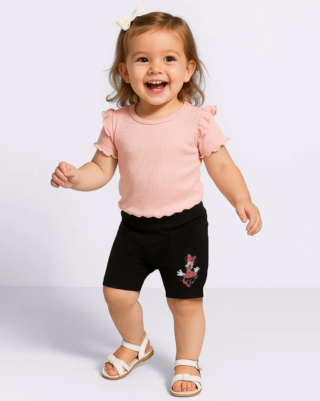 Bermuda Bebê Cilcista Disney Minnie Algodão Preta