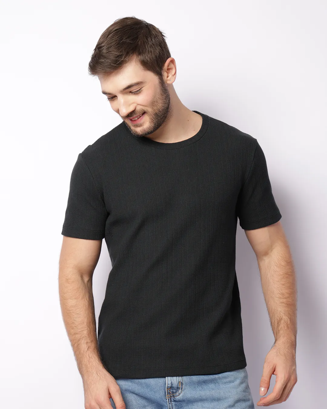 Camiseta Masculina Texturizada Manga Curta Preta