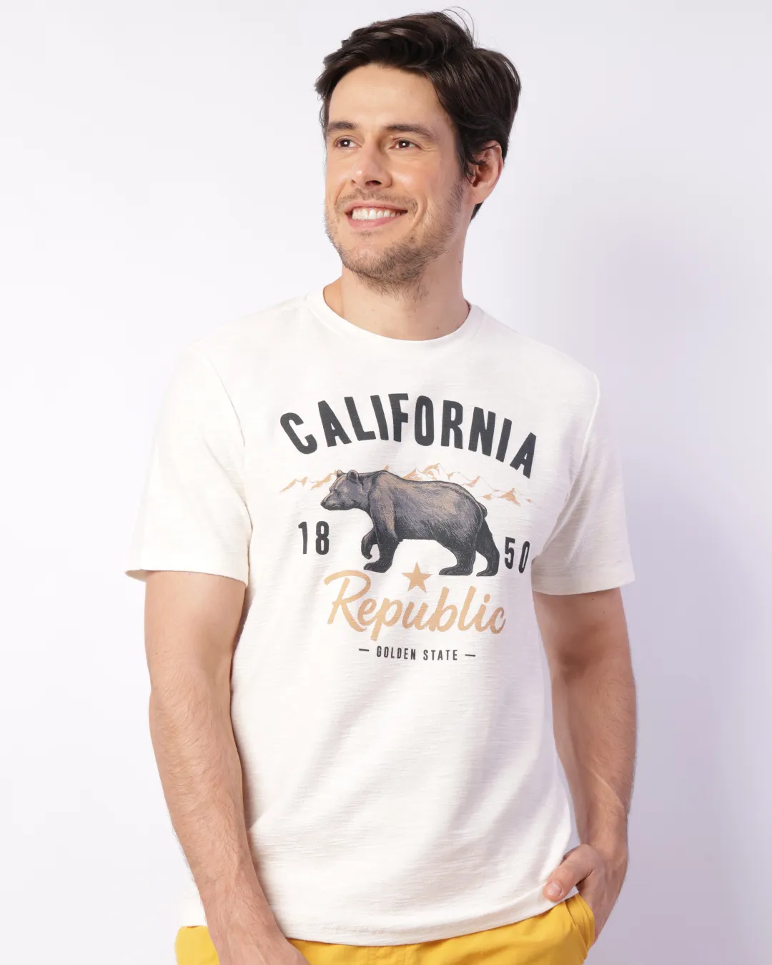 Camiseta Masculina Manga Curta Texturizada Estampada Off White