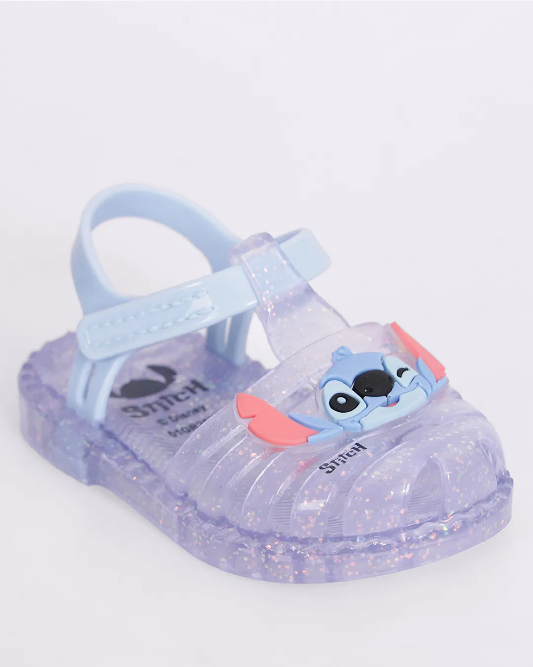 Sandália Bebê Disney Stitch Aranha com Glitter Transparente Azul