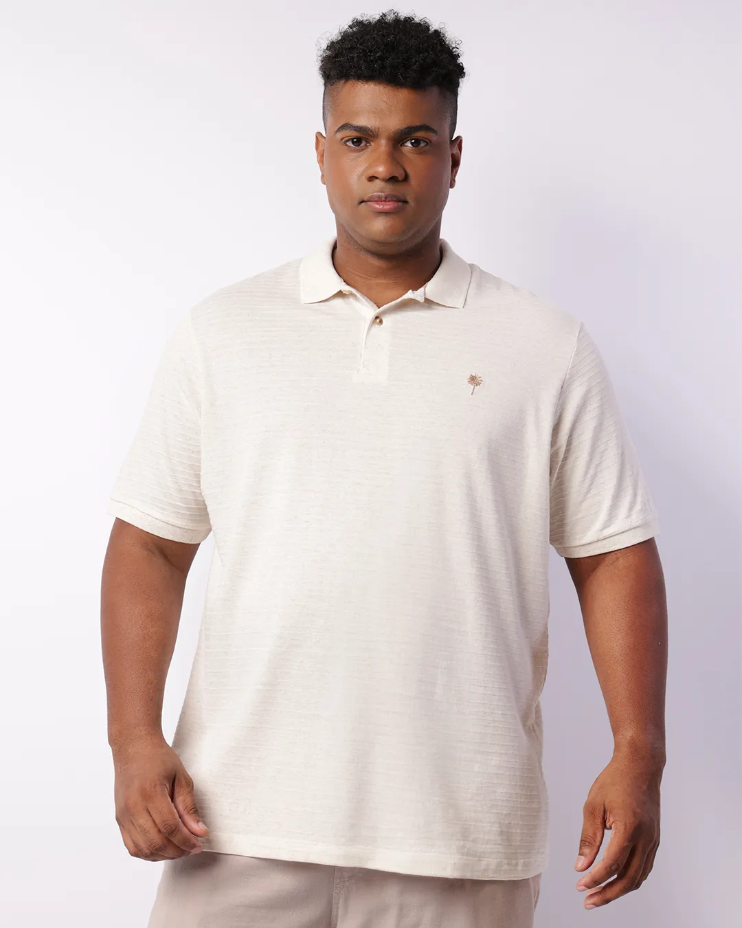 Camisa Polo Plus Size Masculina Manga Curta Texturizada Off White