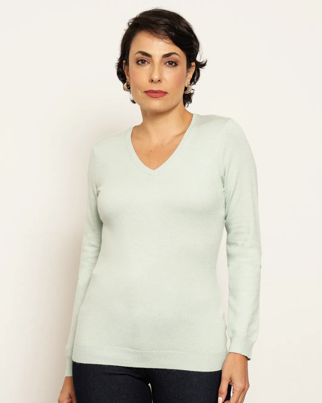 Blusa Feminina Tricô Manga Longa Verde Claro
