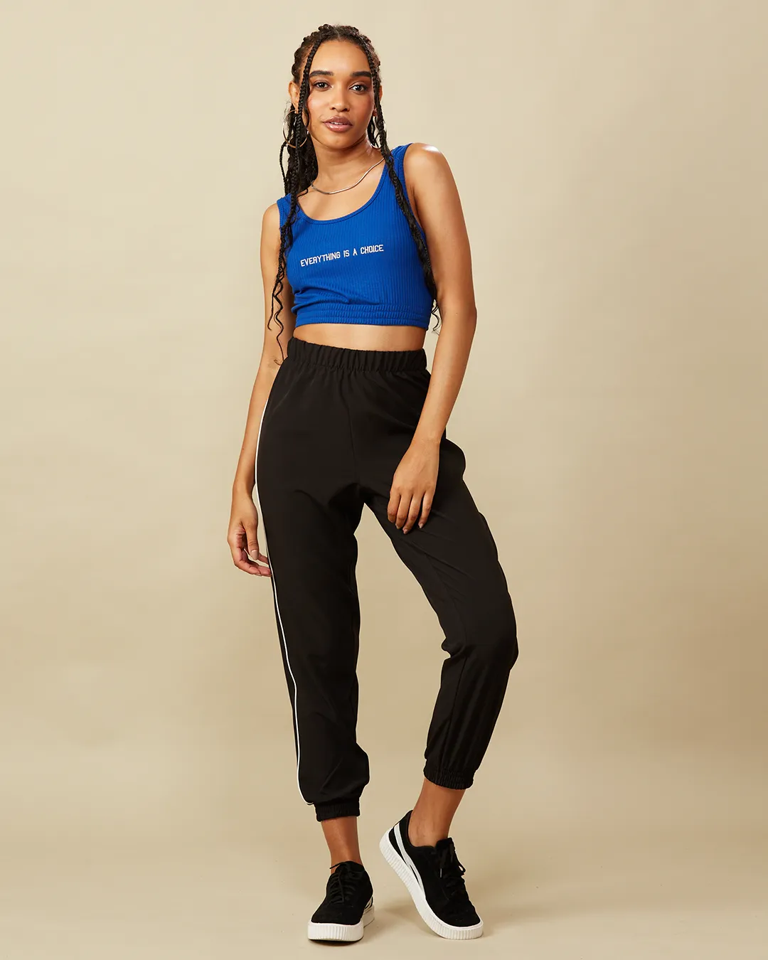 Calça Feminina Berry & Co. Jogger com Listras Laterais Preta