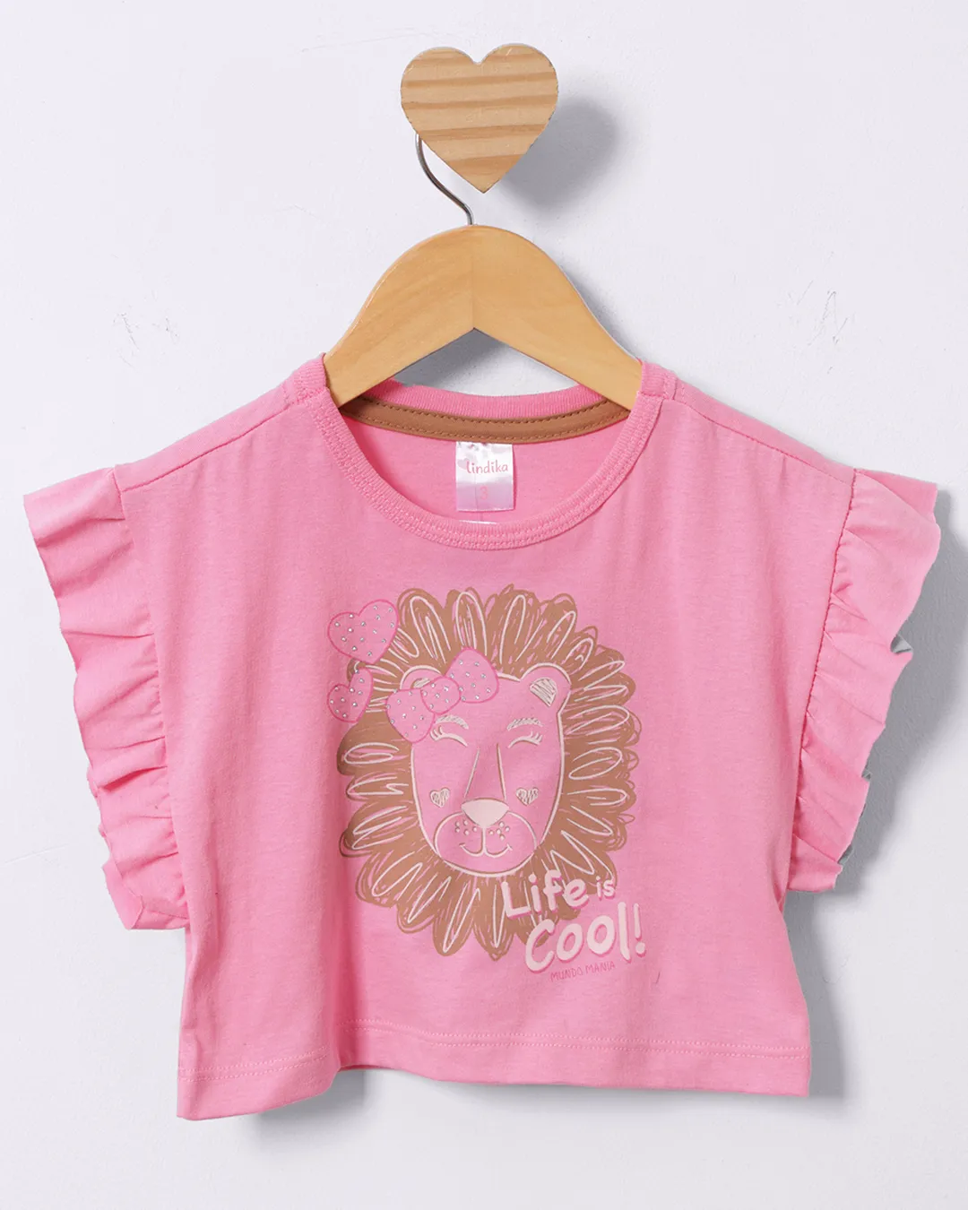 Blusa Bebê Estampa Leão com Strass Rosa