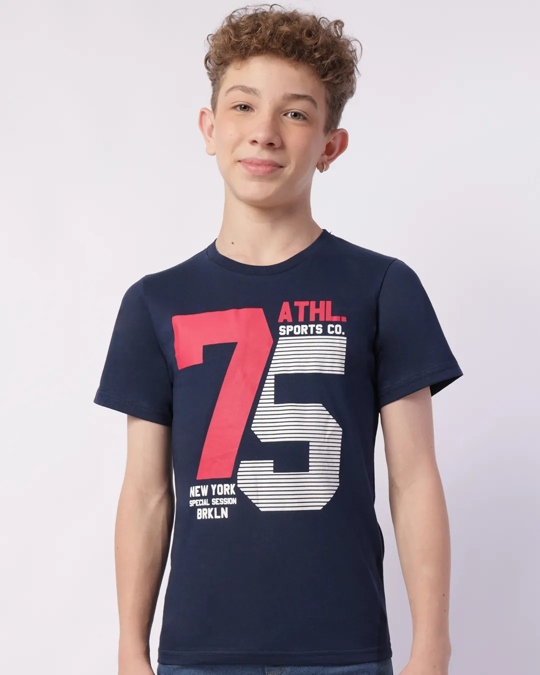 Camiseta Juvenil com Estampa Manga Curta Marinho