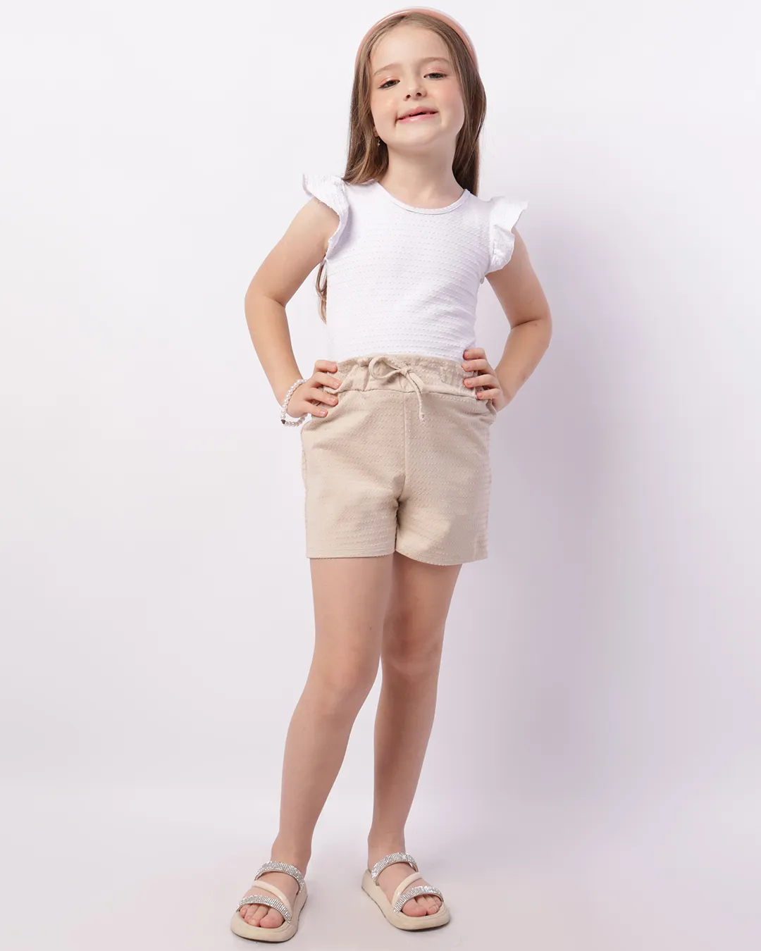 Short Infantil Curto Clochard Texturizado Bege