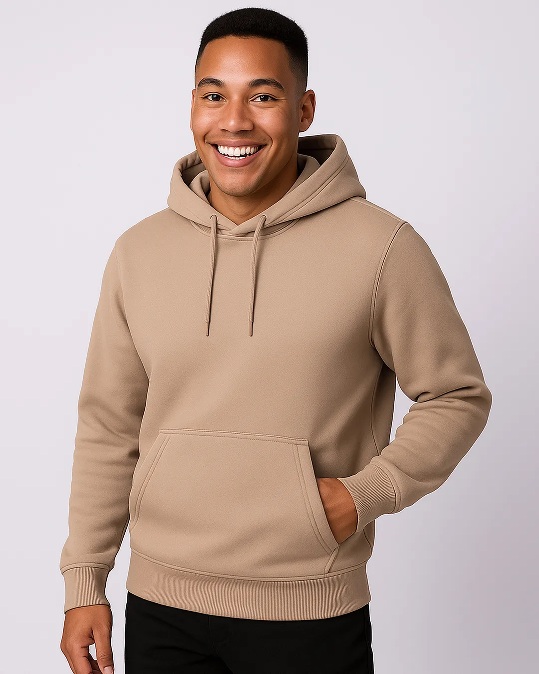 Blusão Masculino Bolso Canguru Capuz com Cordão Bege