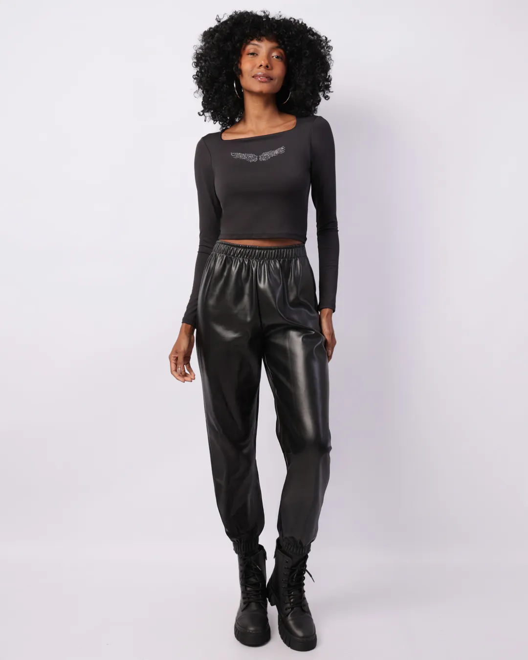 Calça Feminina Jogger PU Preta