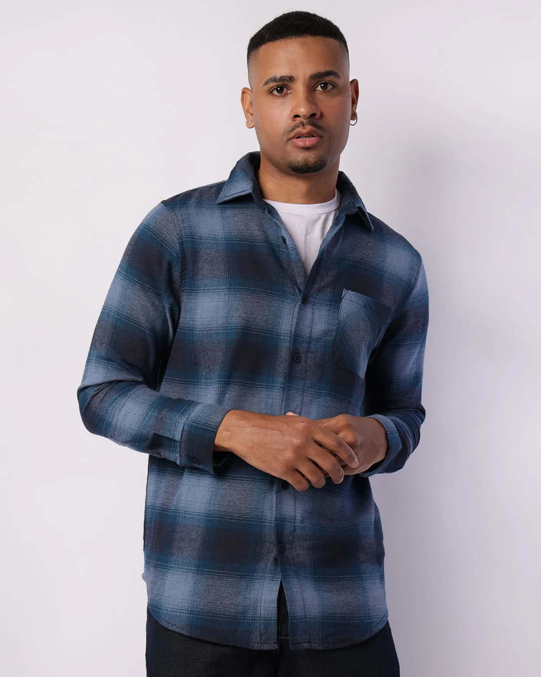 Camisa Masculina Manga Longa Xadrez Azul