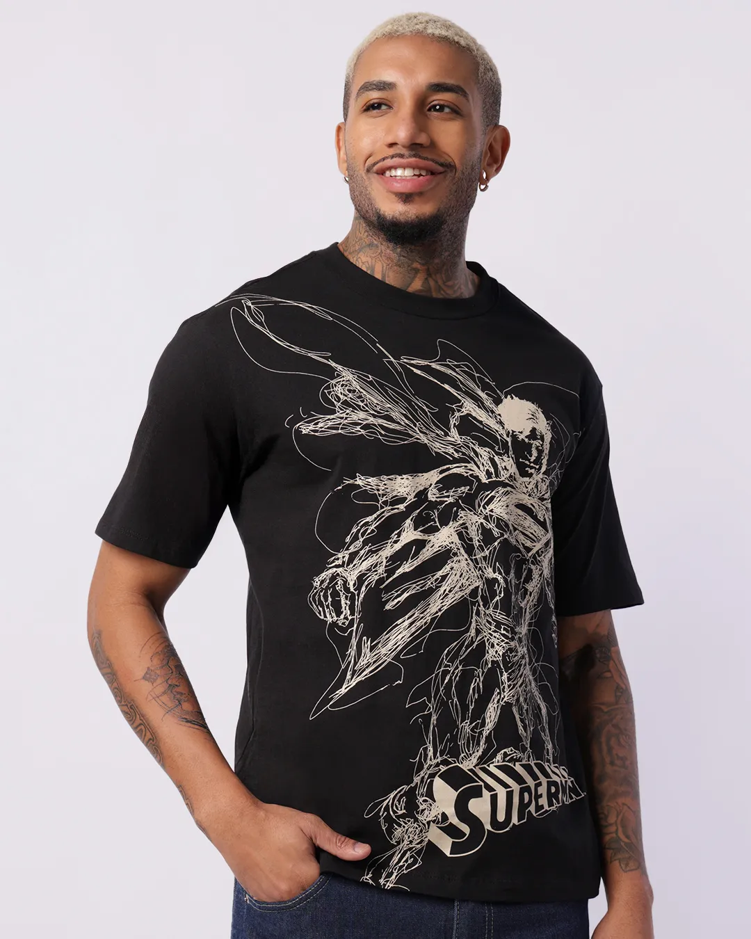 Camiseta Masculina DC Comics Super Homem Manga Curta Preta