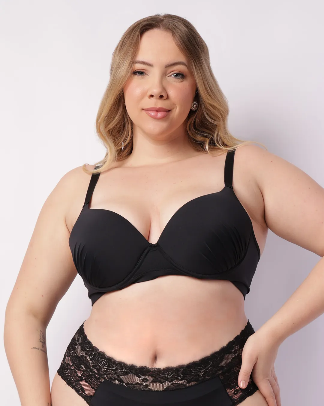 Sutiã Plus Size Feminino com Base e Bojo Drapeado Preto