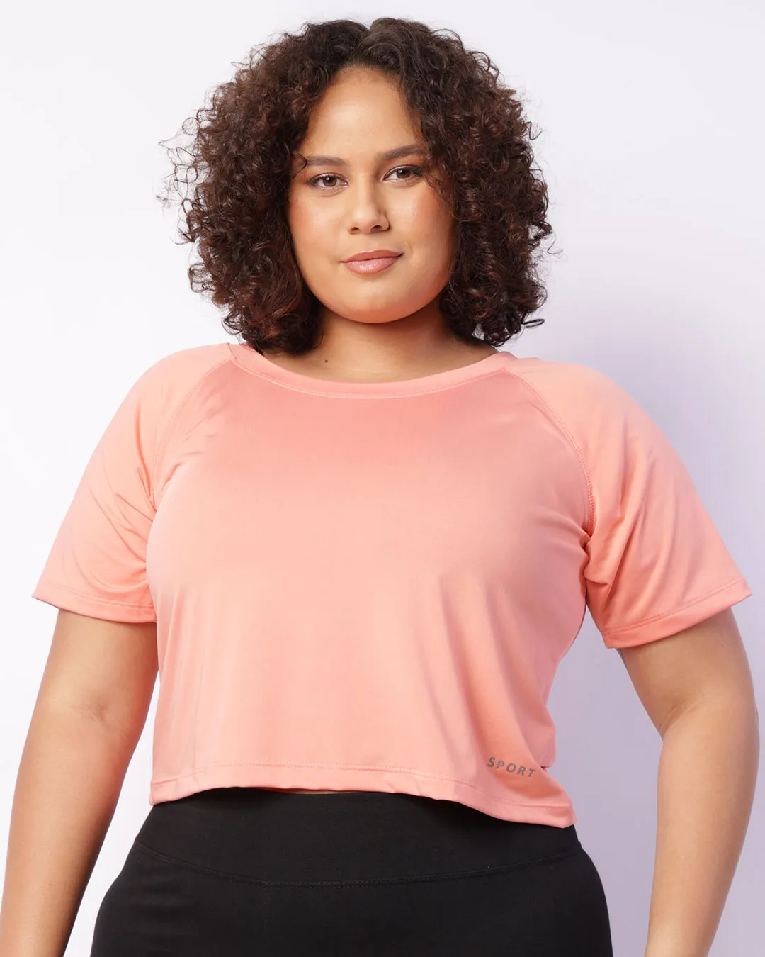 Blusa Fitness Plus Size Feminina Cropped Manga Curta Laranja