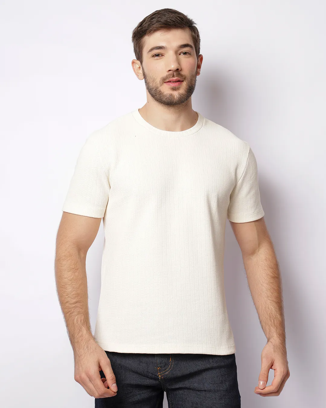 Camiseta Masculina Texturizada Manga Curta Off White