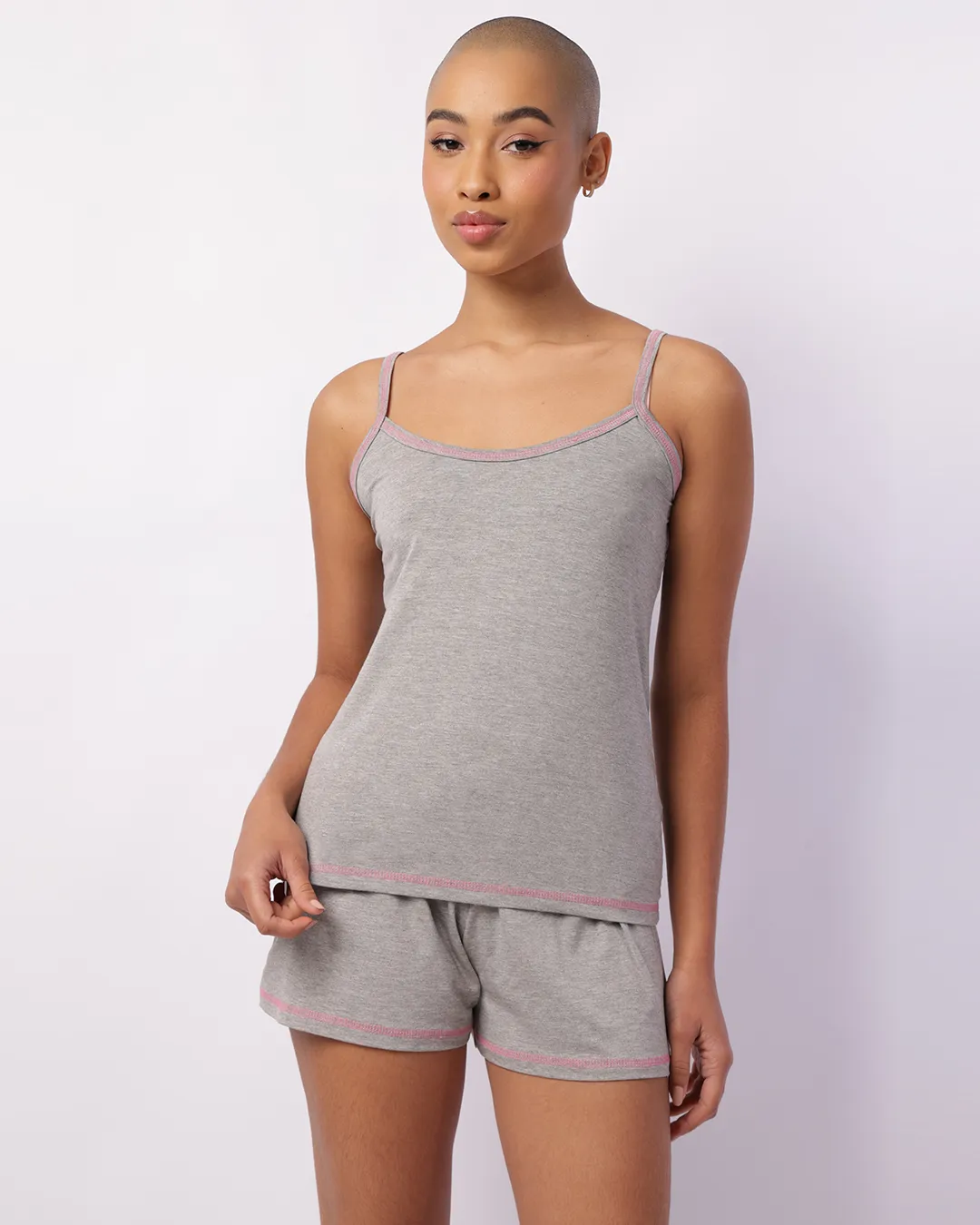 Pijama Feminino Curto Viscose Cinza