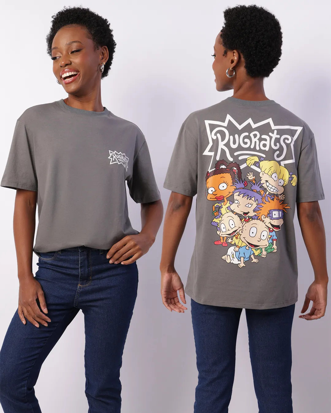 Camiseta Feminina Rugrats Manga Curta Cinza