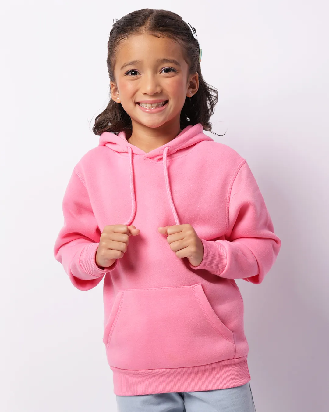 Blusão Moletom Infantil Com Capuz Bolso Canguru Rosa