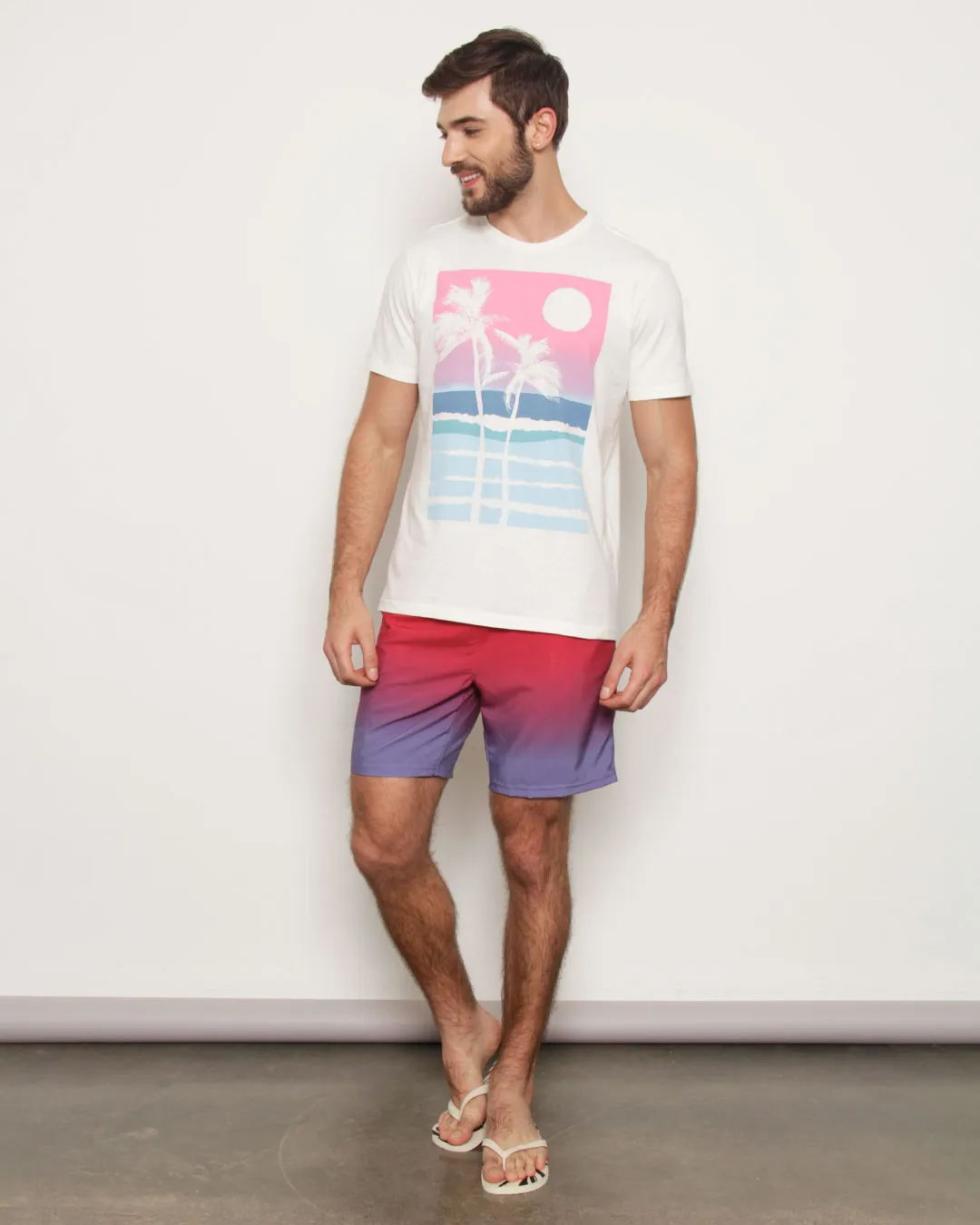 Bermuda Masculina Reta Surf Com Cordão Degrade Vermelha