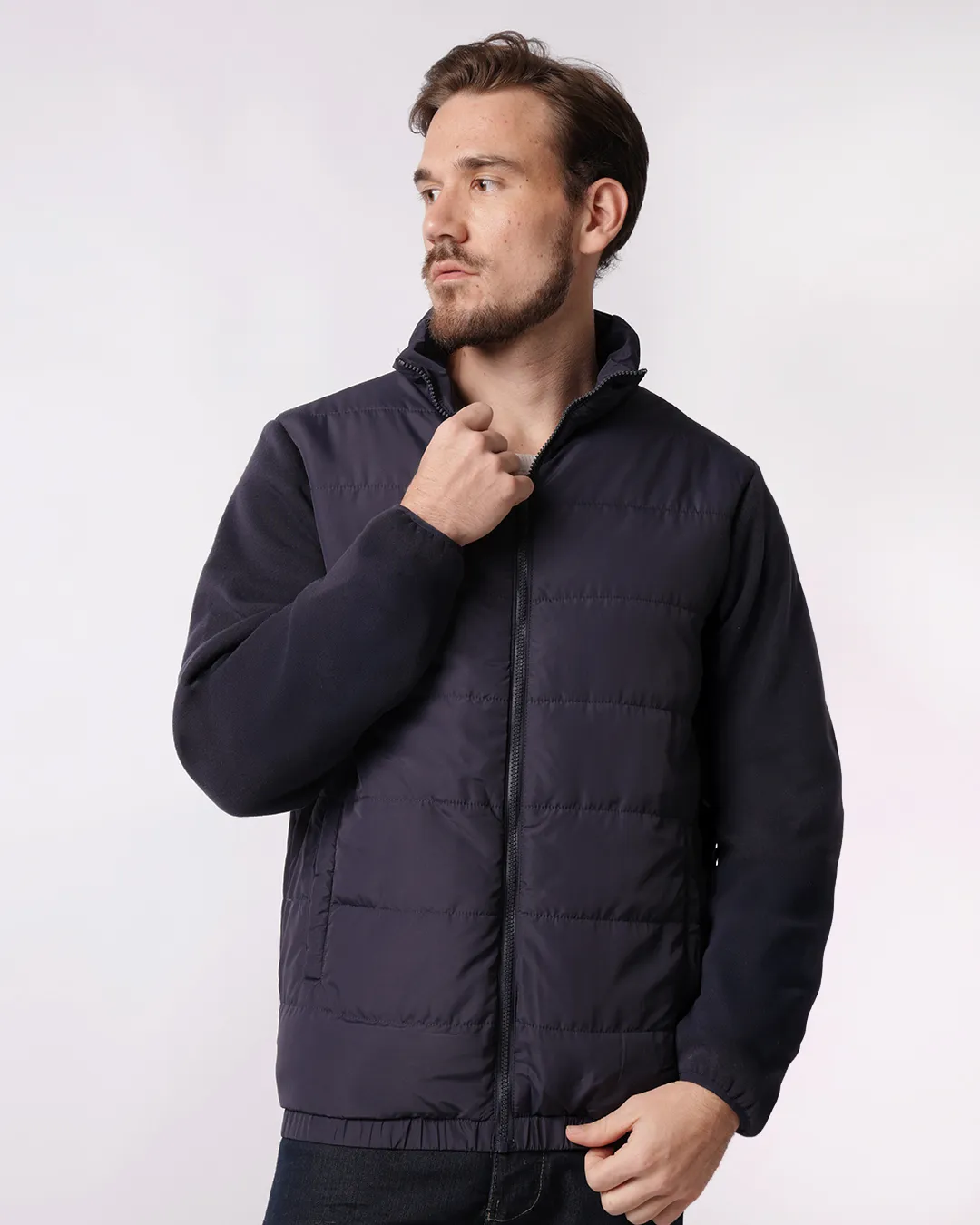 Jaqueta Masculina Puffer com Bolsos Marinho
