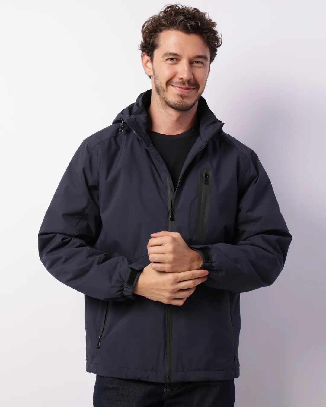 Jaqueta Masculina Corta Vento Com Capuz Removível Marinho