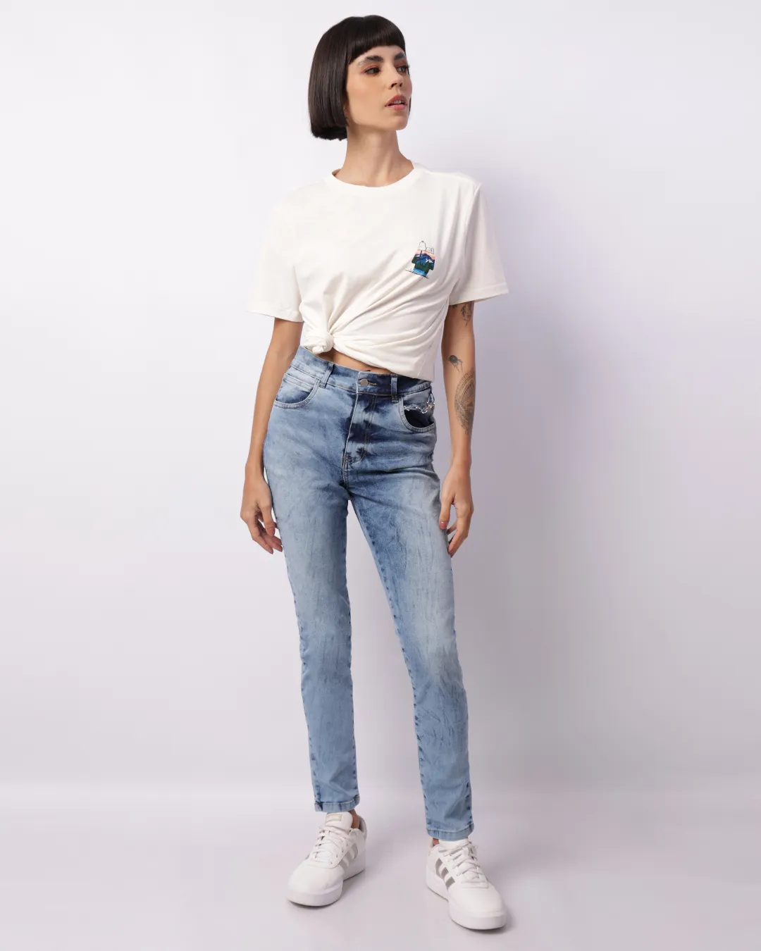 Calça Jeans Feminina Vizzy Cigarrete Corrente Azul