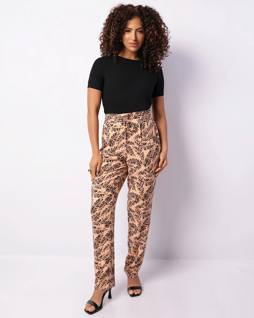Calça Feminina Reta Berry & Co. Viscose Cordão Estampa Laranja