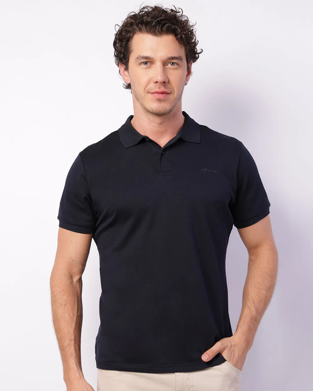 Camisa Polo Masculina Manga Curta Bordada Marinho