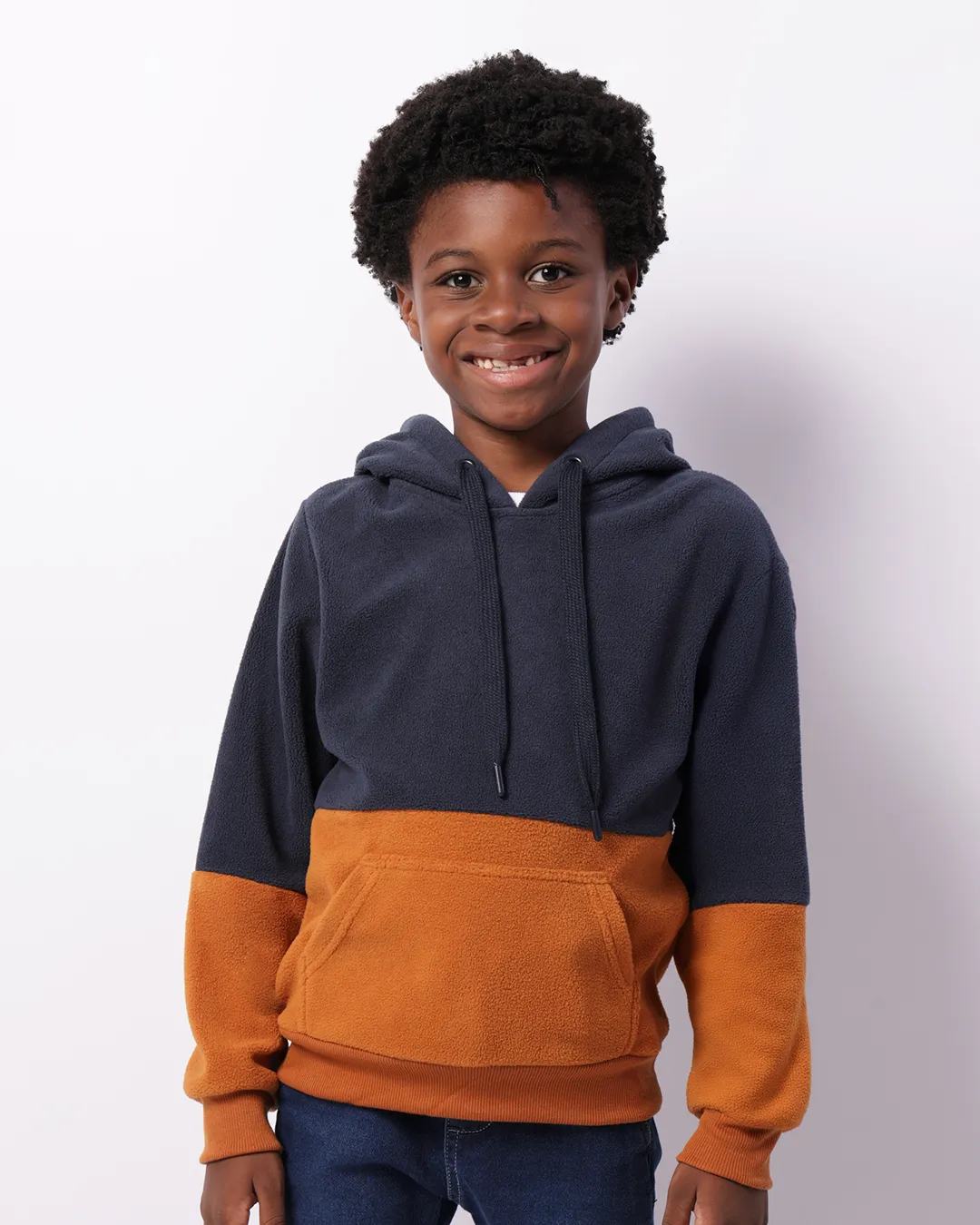 Blusão Infantil Helanca Fleece Bolso Canguru Com Capuz Marinho