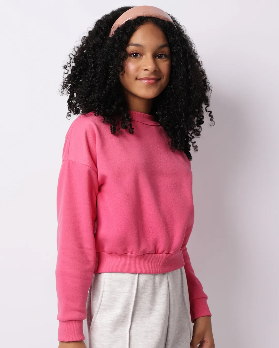 Blusão Moletom Juvenil Cropped Básico Rosa