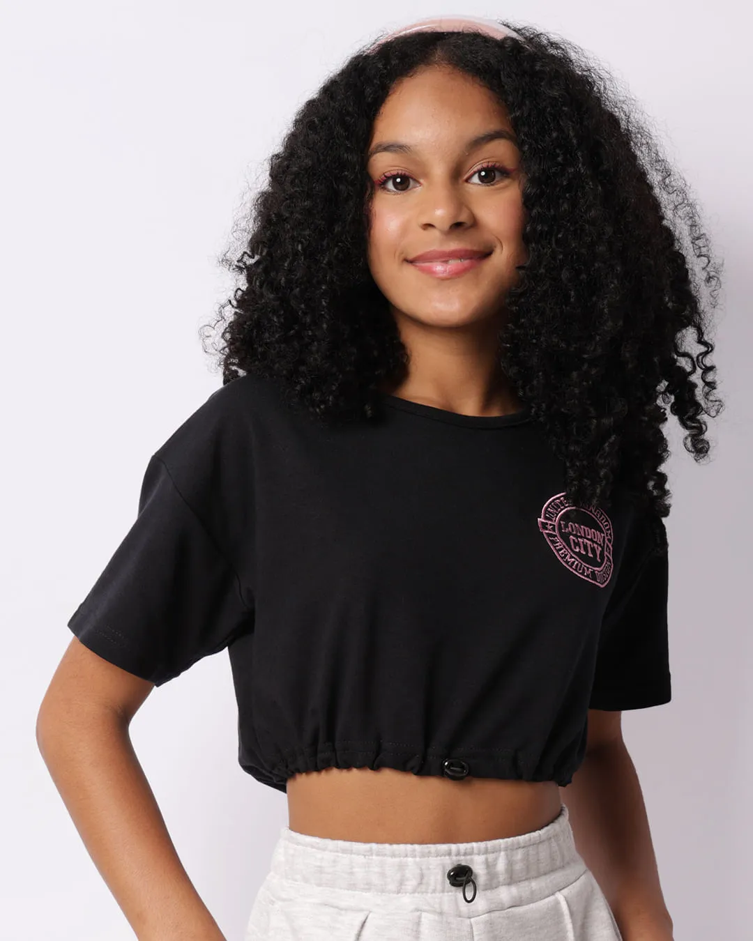 Blusa Juvenil Cropped Com Colissê Preta