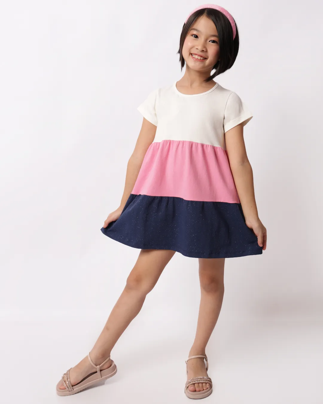 Vestido Infantil Três Marias Glitter Manga Curta Off White