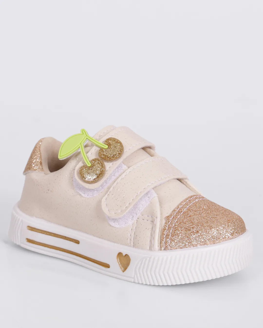Tênis Bebê Casual Aplicação Cereja Com Glitter Off White